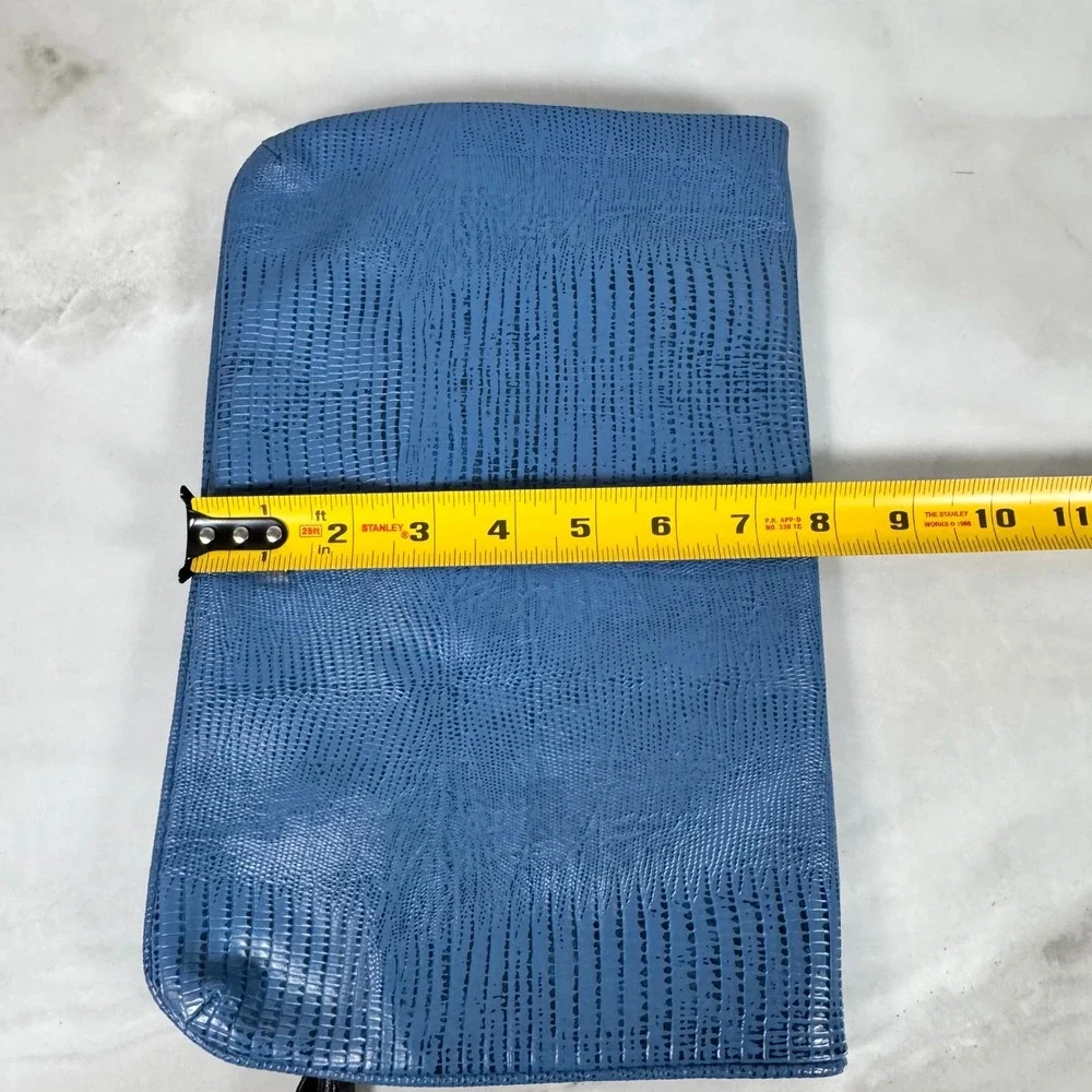 R+J Romeo + Juliet Couture Blue Faux Leather Snakeprint Foldover Clutch‎ Tassel